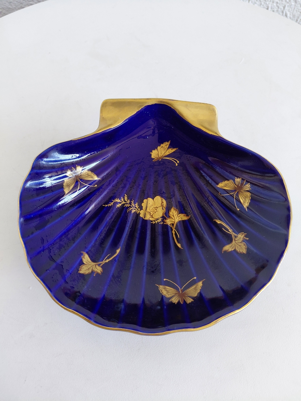 Cobalt Blue Scallop Shell Decorative Dish with Gold Accents